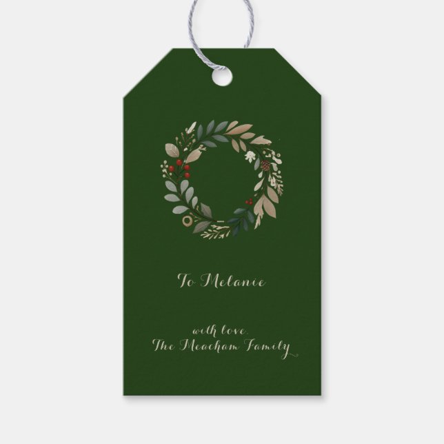 Christmas Wreath Green Gift Tag (Front)