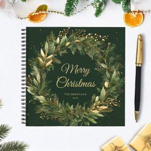 Christmas Wreath Green Gold Stylish Elegant Notebook