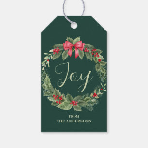 Christmas Wreath Green Joy Name Gift Tag