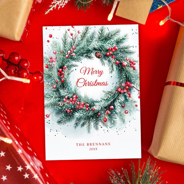 Christmas Wreath Greenery Botanical Elegant Holiday Card (Christmas Wreath Greenery Botanical Elegant Holiday Card)