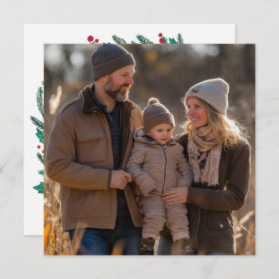 Christmas Wreath Hand-Drawn CUSTOM PHOTO Holiday Card