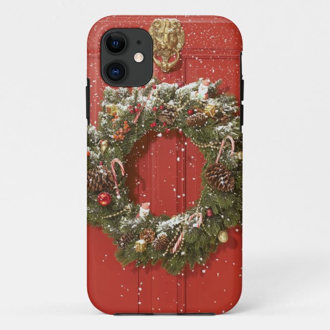 Christmas wreath hanging on a door Case-Mate iPhone case (Back)