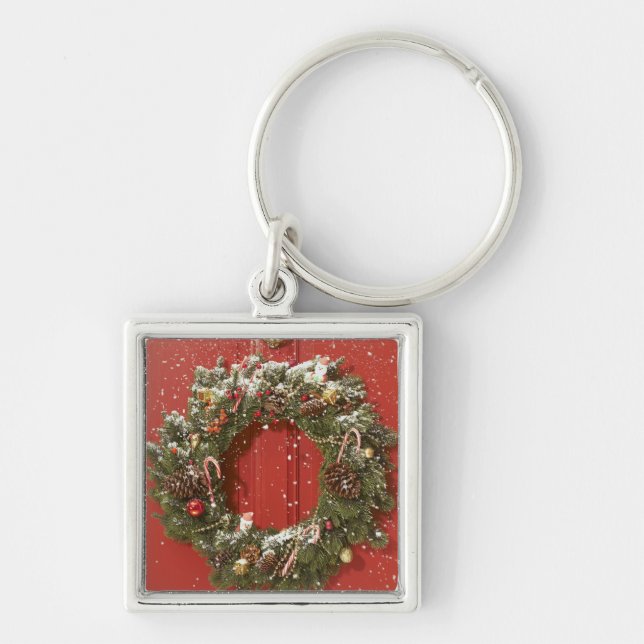 Christmas wreath hanging on a door key ring (Front)