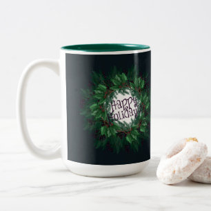 Christmas Wreath Happy Holidays! Christmas Latte M Two-Tone Coffee Mug