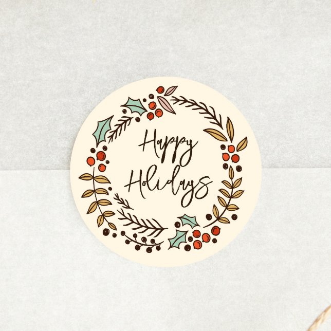 Christmas Wreath Happy Holidays Classic Round Sticker (Creator Uploaded)