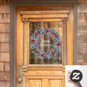 Christmas wreath Happy Holidays window art