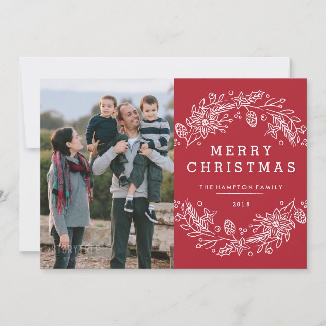 Christmas Wreath Holiday Card - Berry (Front)