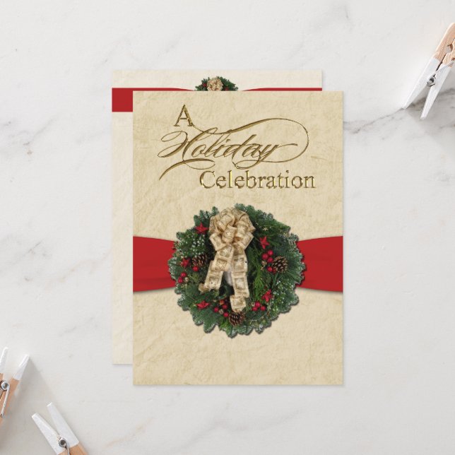 Christmas Wreath Holiday Celebration Invitation (Front/Back In Situ)