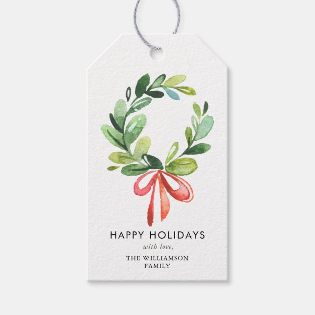 Christmas Wreath Holiday Gift Tags (Front)