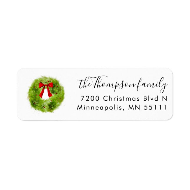 Christmas Wreath Holiday Greenery  Return Address Label (Front)
