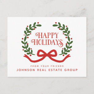 Christmas Wreath    Holiday Greetings Postcard