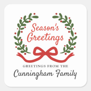 Christmas Wreath    Holiday Greetings Square Sticker
