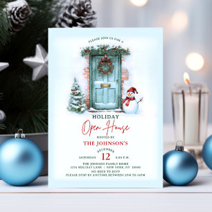 Christmas Wreath Holiday Open House Party Snowman Invitation