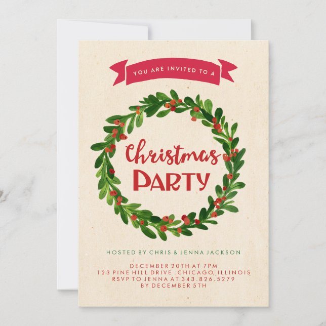 Christmas Wreath Holiday Party Invitation (Front)