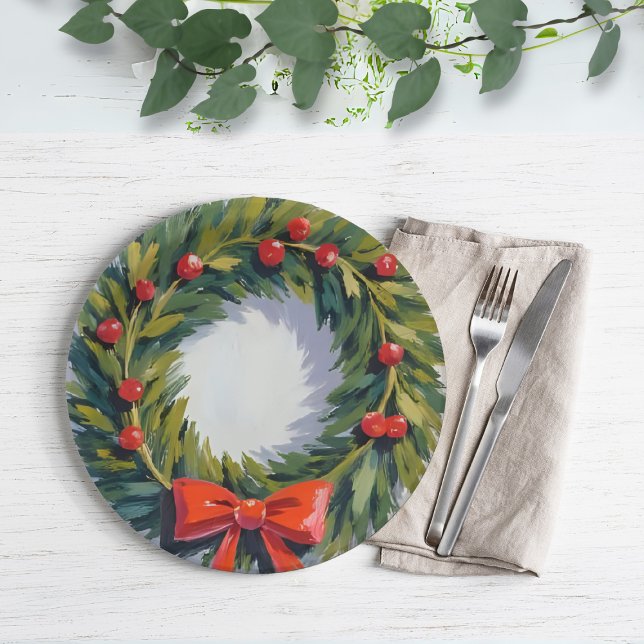 Christmas Wreath Holiday Party Painted Paper Plate (Creator Uploaded)