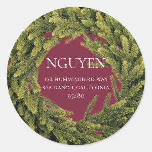 Christmas Wreath Holiday Return Address Classic Round Sticker