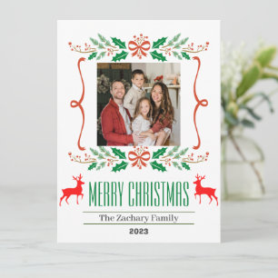  Christmas Wreath holidays Script Family Photo  Holiday Card