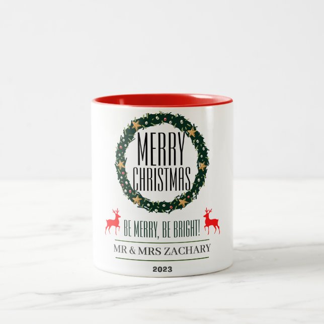  Christmas Wreath holidays Script Family   Two-Tone Coffee Mug (Center)