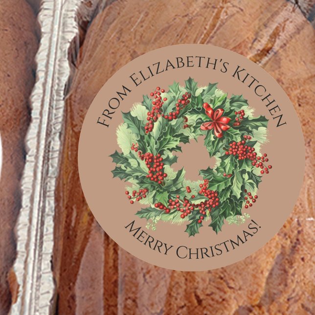 Christmas Wreath Homemade Food Gift Brown Classic Round Sticker (Creator Uploaded)