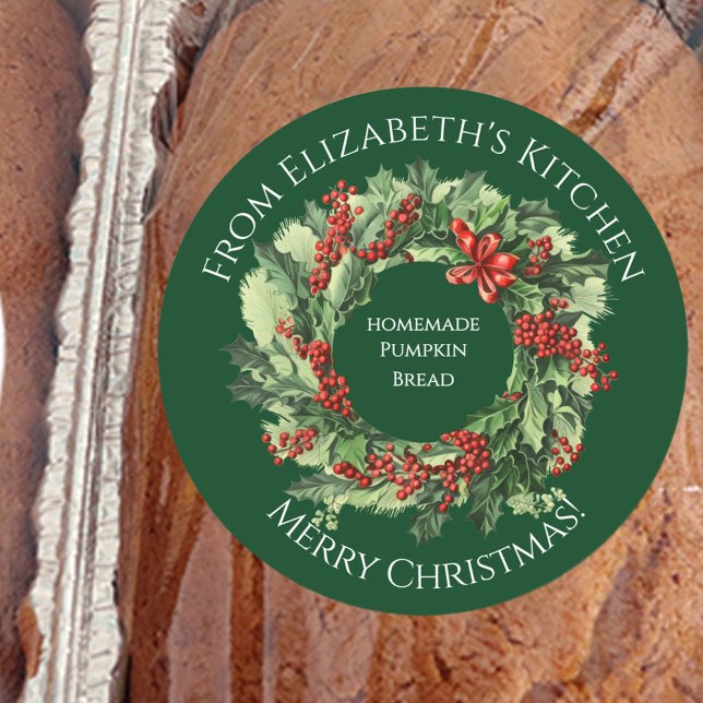 Christmas Wreath Homemade Food Gift Green Classic Round Sticker (Creator Uploaded)