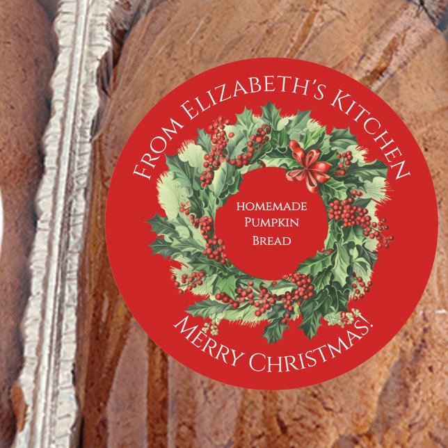 Christmas Wreath Homemade Food Gift Red Classic Round Sticker (Creator Uploaded)