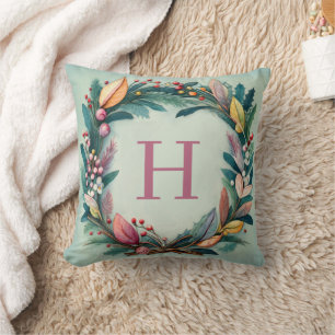 Christmas Wreath initial pillow