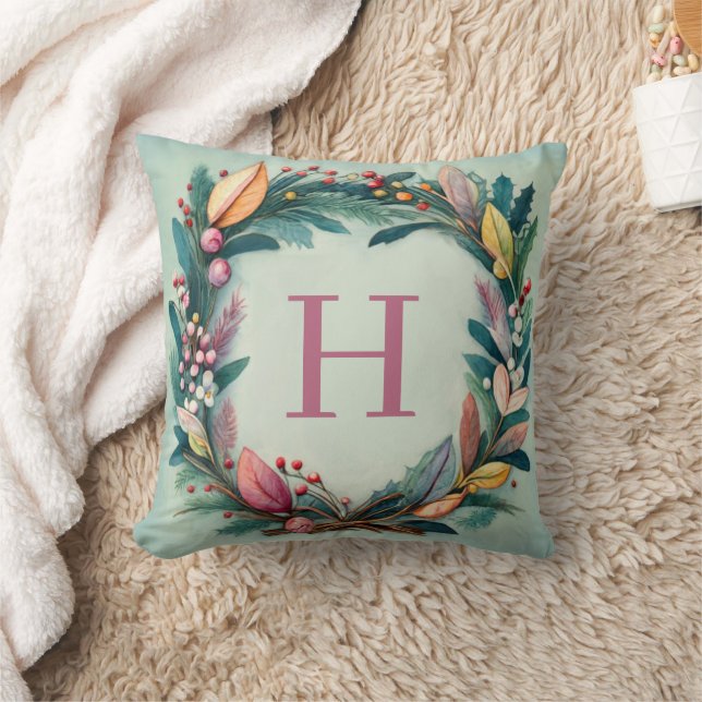 Christmas Wreath initial pillow (Blanket)