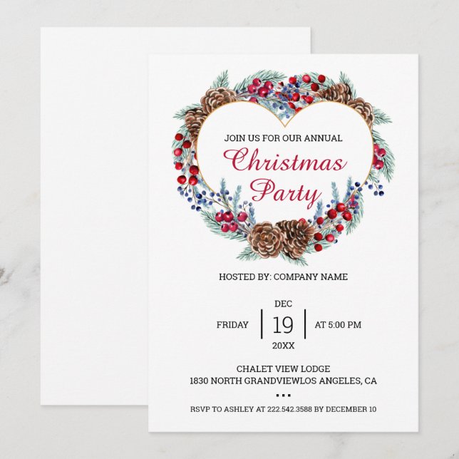 Christmas Wreath  Invitation (Front/Back)