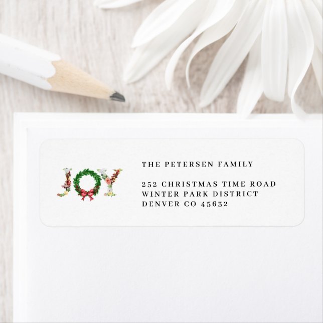 Christmas wreath joy elegant return address label (Insitu)