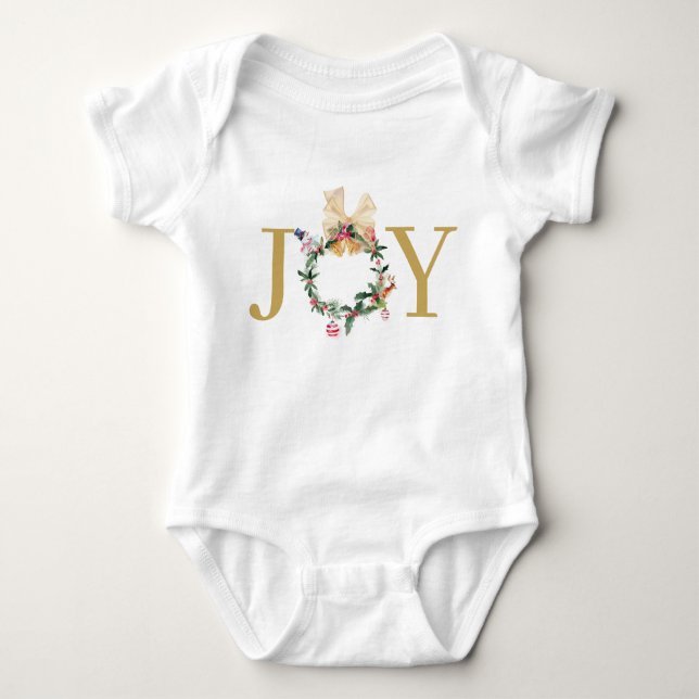Christmas wreath Joy greeting Baby Bodysuit (Front)