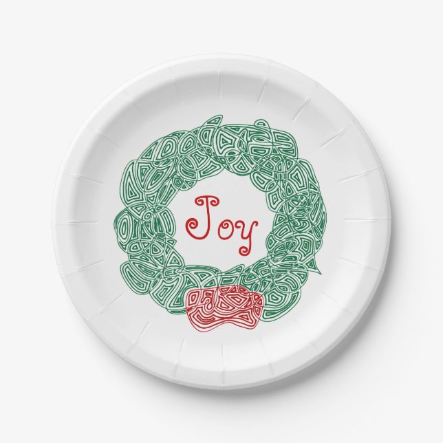 Christmas Wreath Joy Paper Plate (Front)
