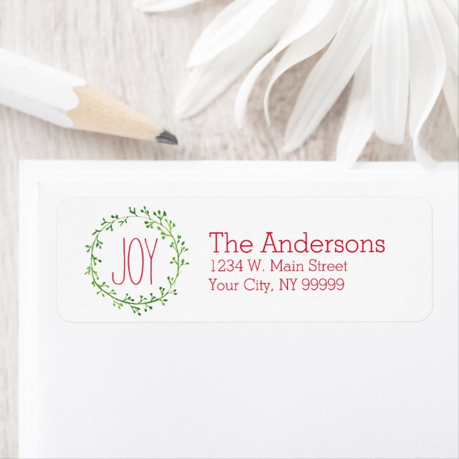 Christmas Wreath Joy Quote Return Address Labels (Insitu)