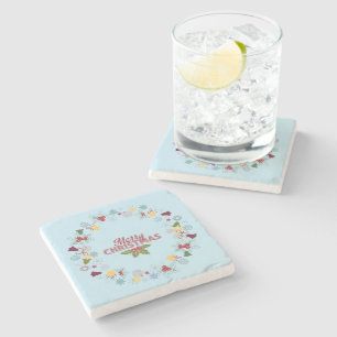 Christmas Wreath Joyful Greetings Collection Stone Coaster