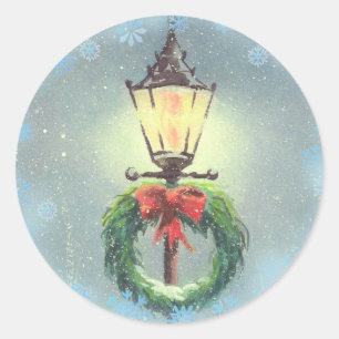 CHRISTMAS WREATH & LAMP by SHARON SHARPE Classic Round Sticker