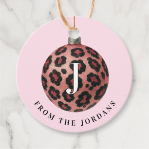 Christmas Wreath Leopard Crest Monogram Favour Tags