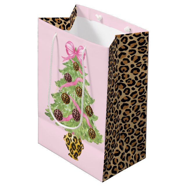 Christmas Wreath Leopard Crest Monogram  Medium Gift Bag (Front Angled)