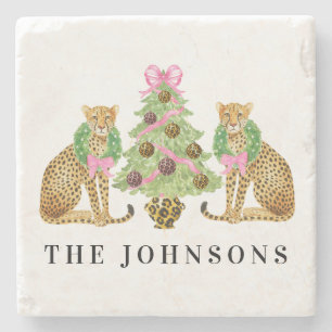 Christmas Wreath Leopard Crest  Stone Coaster
