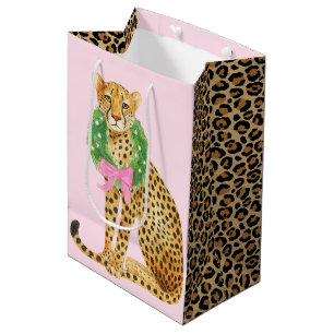 Christmas Wreath Leopard  Medium Gift Bag