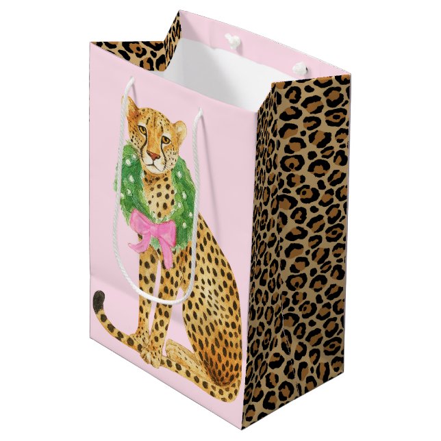 Christmas Wreath Leopard  Medium Gift Bag (Front Angled)