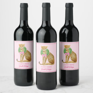 Christmas Wreath Leopard Wine Label
