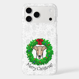 Christmas Wreath & Lights Whippet - Fawn & white