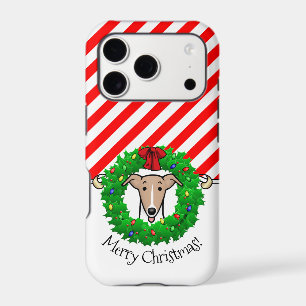 Christmas Wreath & Lights Whippet - Fawn & white