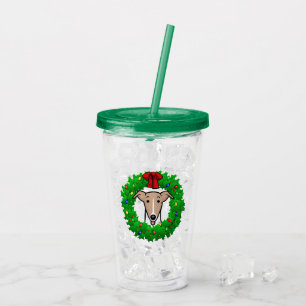 Christmas Wreath & Lights Whippet - Fawn & white Acrylic Tumbler