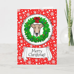 Christmas Wreath & Lights Whippet - Fawn & white Card