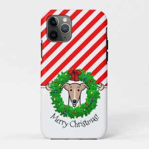 Christmas Wreath & Lights Whippet - Fawn & white iPhone 11 Pro Case