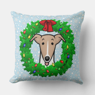 Christmas Wreath & Lights Whippet - Fawn & white Cushion