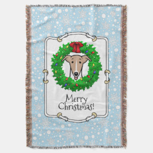 Christmas Wreath & Lights Whippet - Fawn & white Throw Blanket