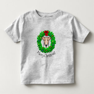 Christmas Wreath & Lights Whippet - Fawn & white Toddler T-Shirt