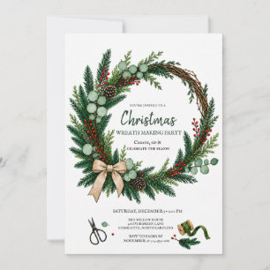 Christmas Wreath Making Party Evergreen Workshop Invitation