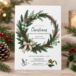 Christmas Wreath Making Party Evergreen Workshop Invitation